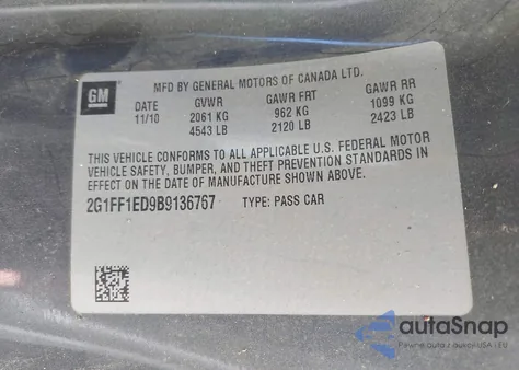 2011 Chevrolet Camaro 1Lt из США, поврежденный, VIN 2G1FF1ED9B9136767